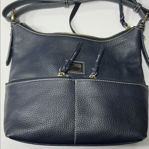 Dooney & Bourke Navy Alyssa Saffian Leather Hobo Shoulder Bag w/adjustable strap